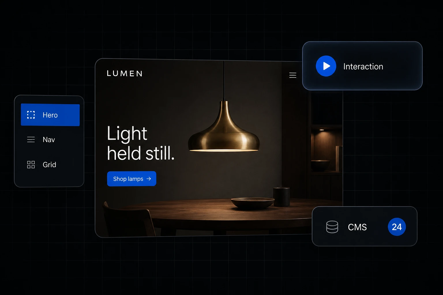 LUMEN lampu hero, interakcijas čips un CMS 24