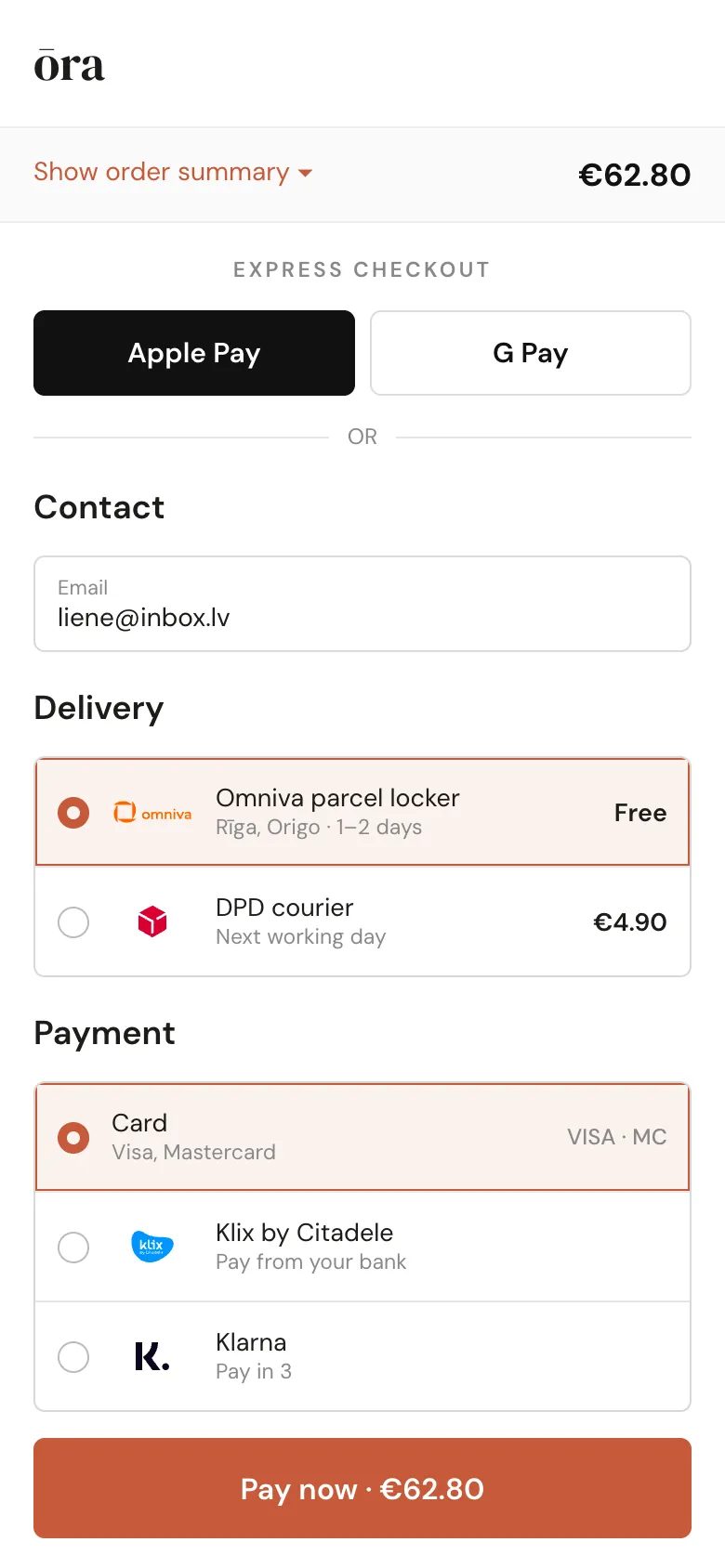 Demonstrācijas pirkuma noformēšana ar Omniva, DPD, Klix un Klarna