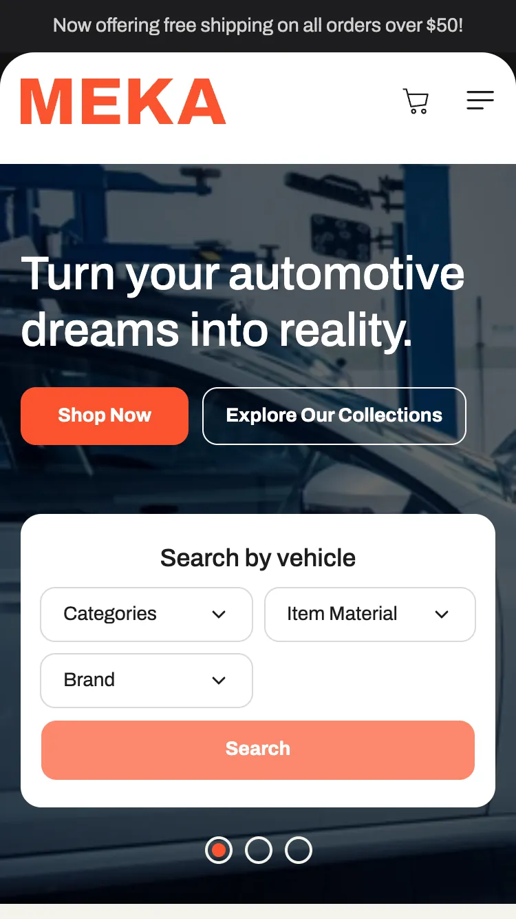 Tā pati auto detaļu lapa telefonā