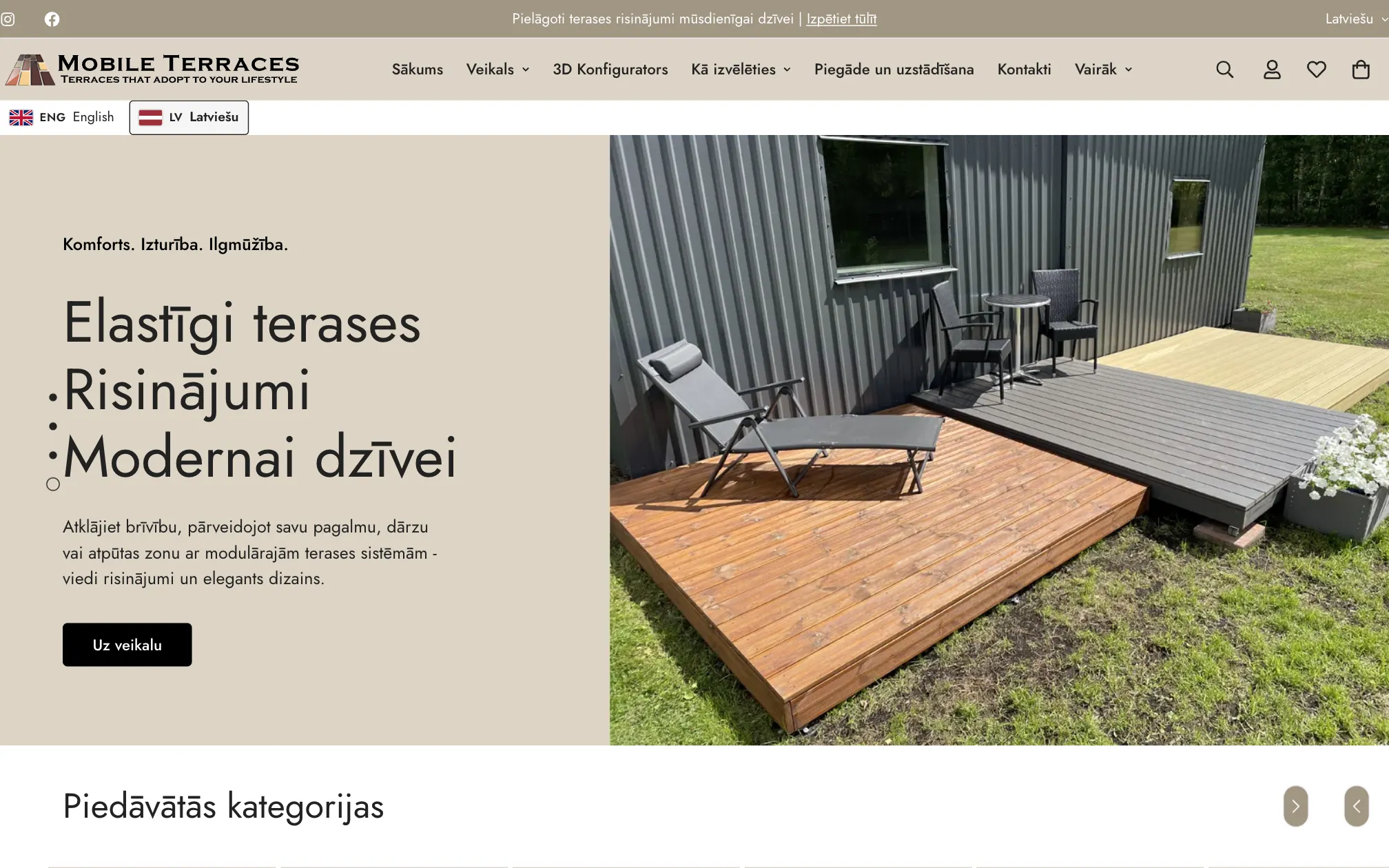 MobileTerraces.com sākumlapa datorā
