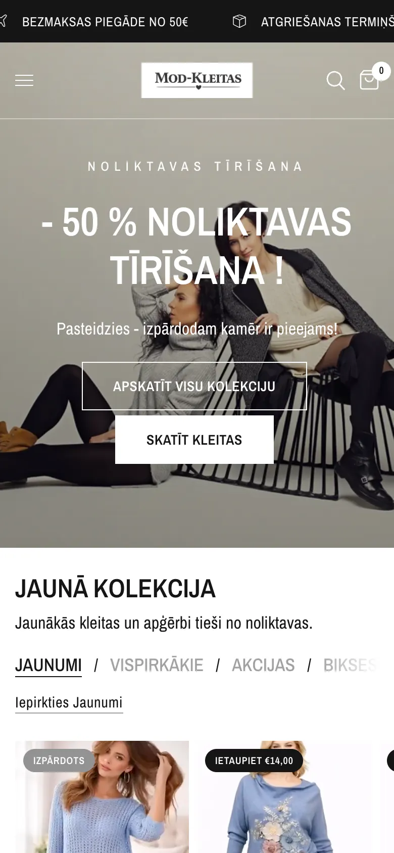 Mod-kleitas.lv sākumlapa telefonā