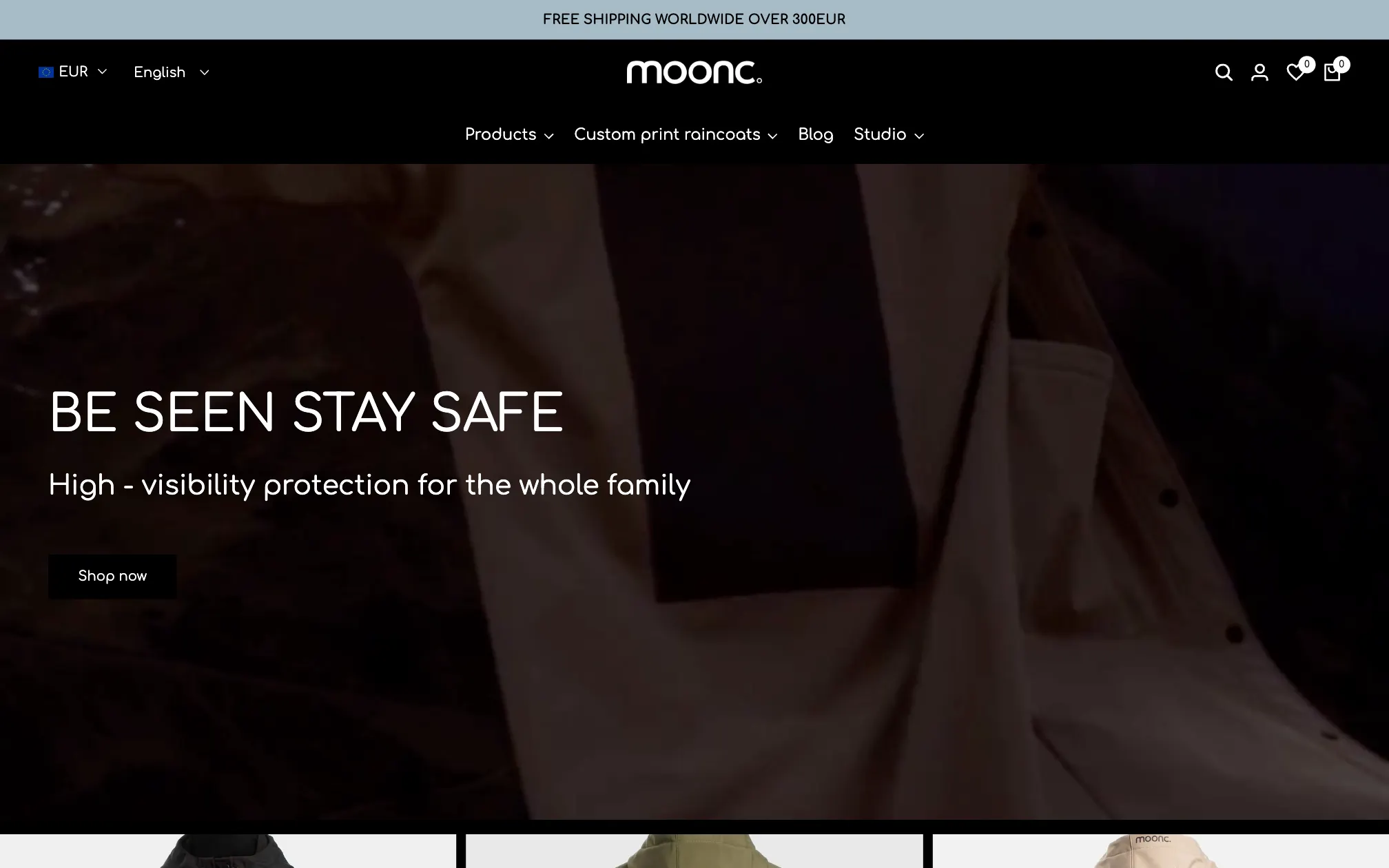 Mooncoats.com sākumlapa datorā