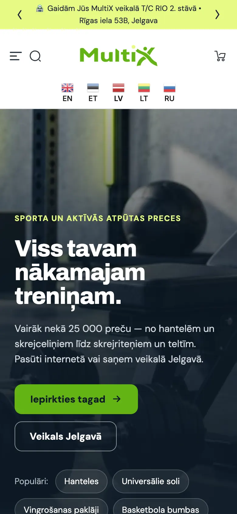 Multix.lv sākumlapa telefonā