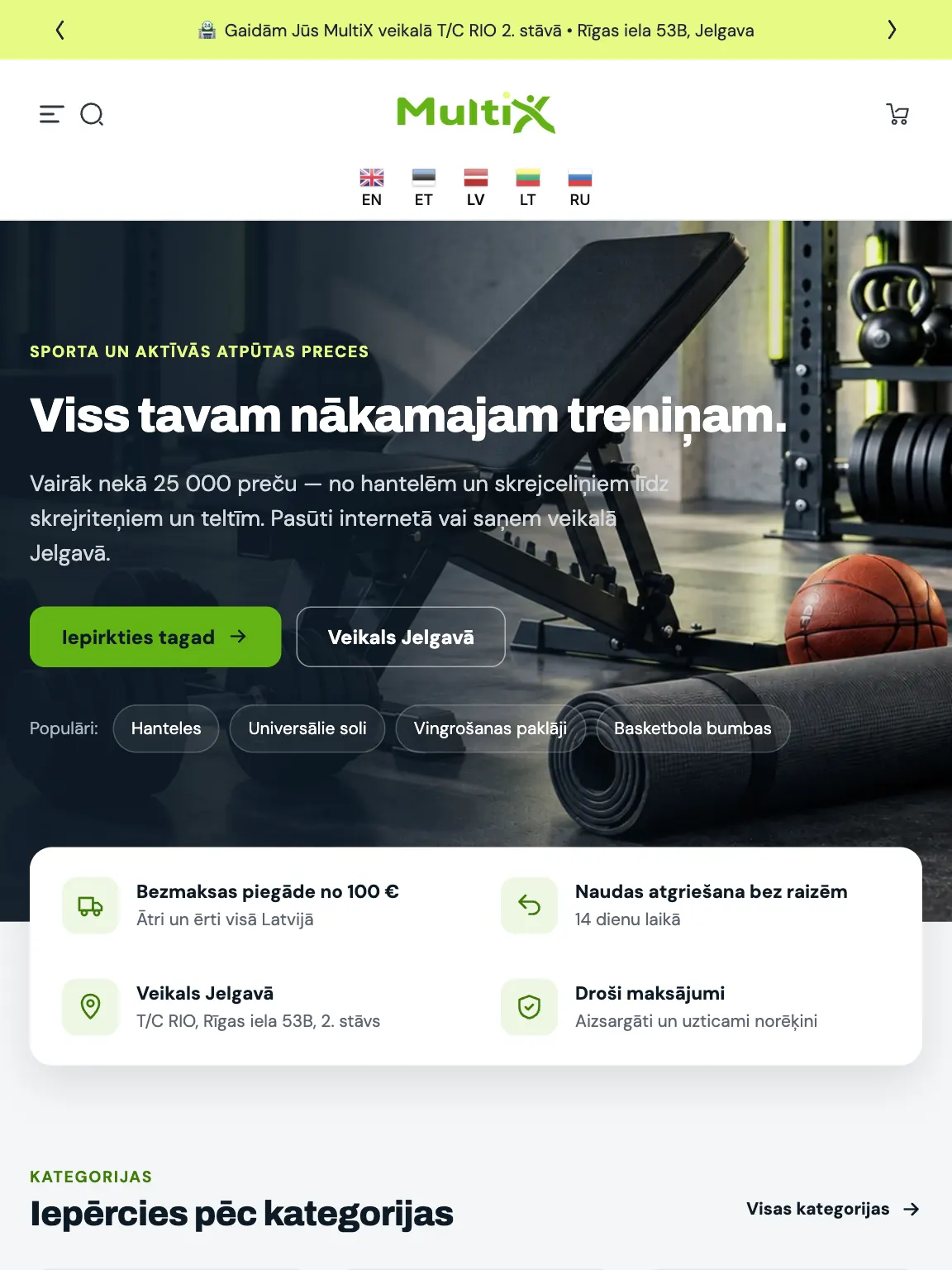 Multix.lv sākumlapa planšetē