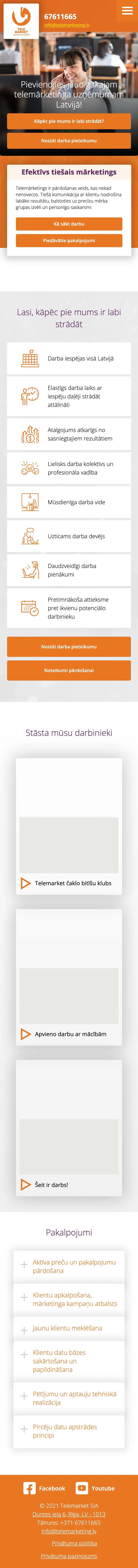 Telemarketing.lv: sākumlapa telefonā