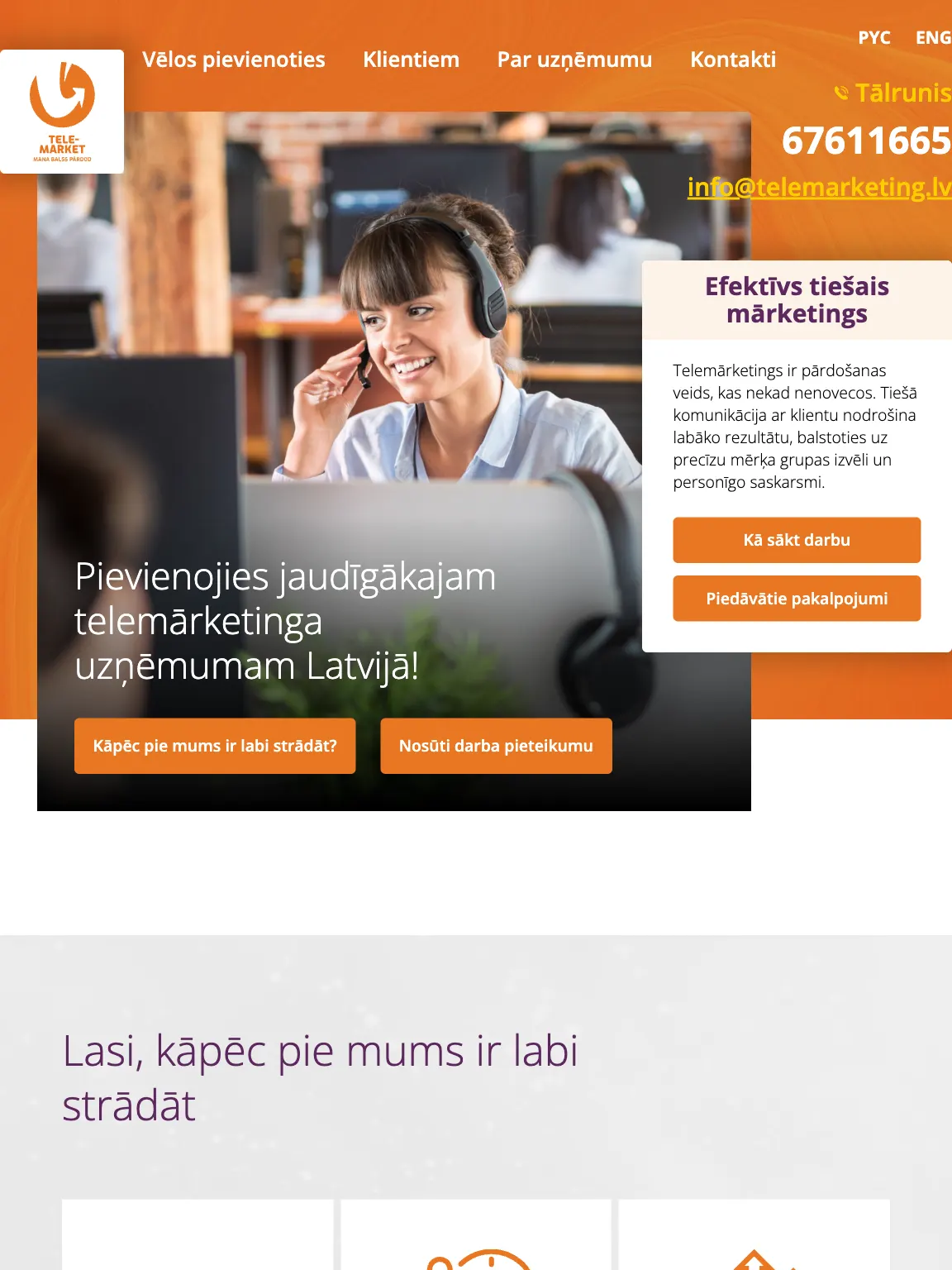 Telemarketing.lv sākumlapa planšetē