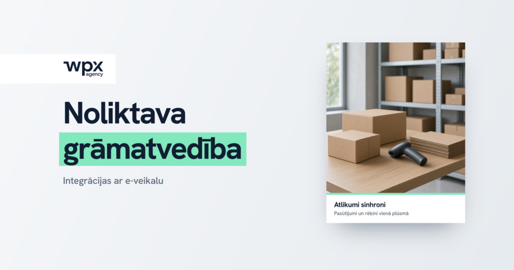 Noliktava un grāmatvedība. Iepakošanas galds ar kastēm un skeneri, plaukti ar sūtījumiem fonā.